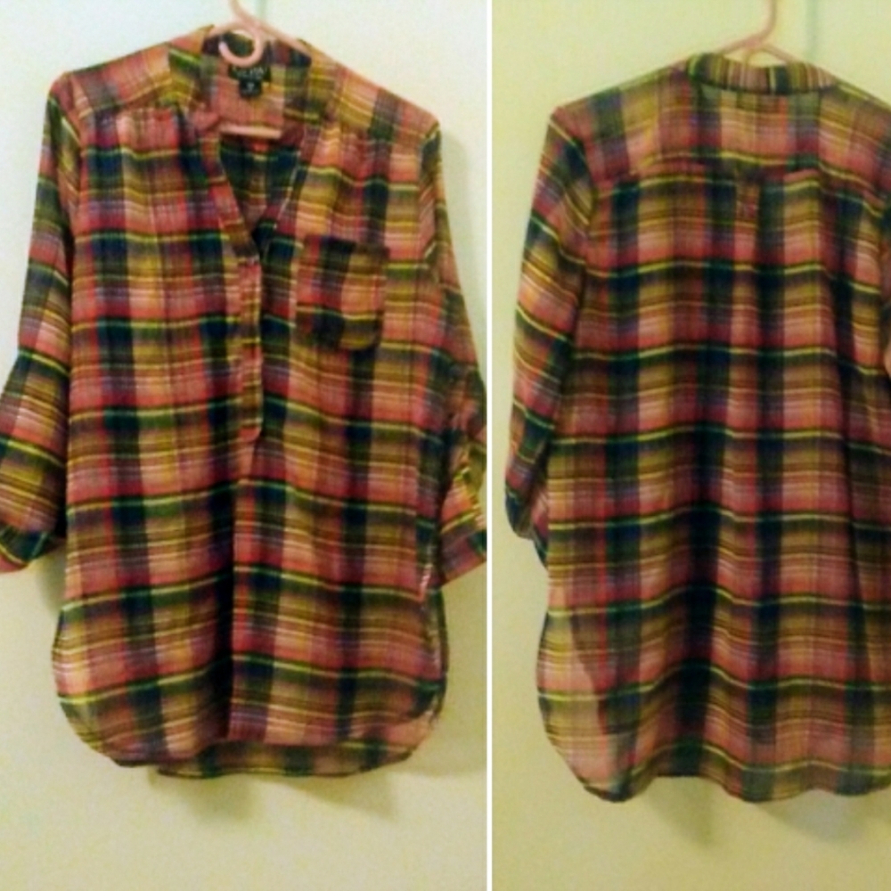 OPPA! Plaid Blouse, Size MEDIUM